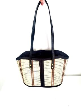 Woven Straw Tote Bag with Black Trim